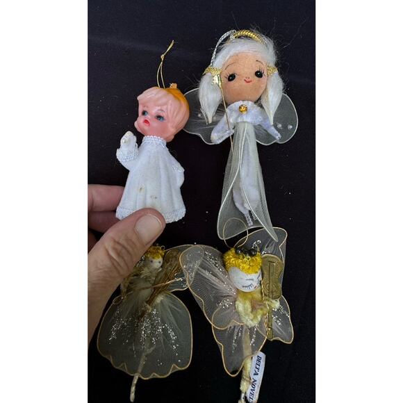 4 Vtg MCM Tulle Chenille Spun Cotton & Plastic Christmas Angels Pipe Cleaner -C2 - Picture 2 of 11